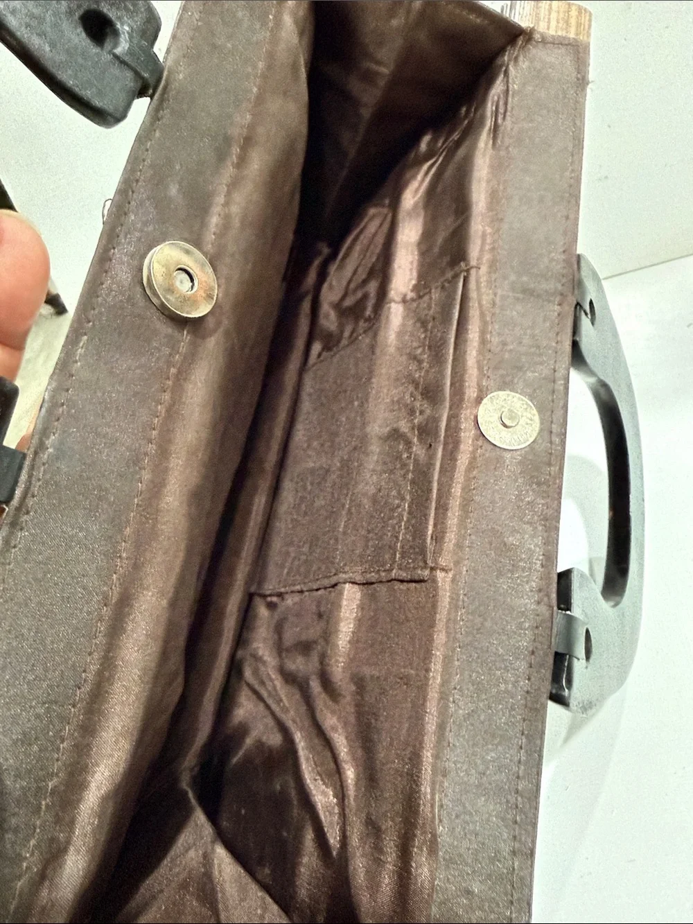 Dark Brown Thin Connected Rolling Bamboo Wood Handle Bag Purse Vintage Unique